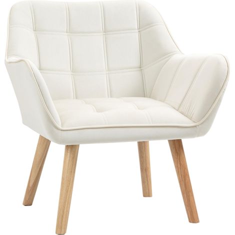 Poltrona Imbottita 68,5x61x72,5 cm in Tessuto Effetto Velluto Crema (1/5)