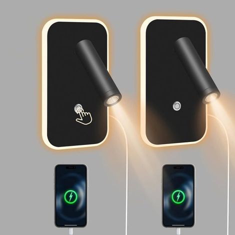 Lampe de chevet 3W + 9W 3000K, applique murale de lecture avec variateur d'intensité et port de chargement USB. (1/5)