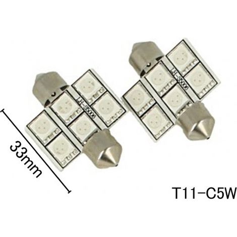 Coppia 2 Lampade Led T11 C5W Siluro 33mm Con 6 Smd 5050 Colore Rosso 12V 1W