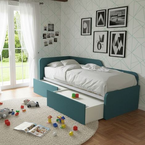 Letto singolo 80x190 con cassetti - Pratico e salvaspazio per camerette e stanzette - Verde Petrolio