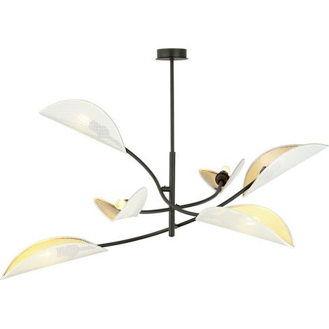 Lampada a Sospensione Fiore di Loto, Acciaio verniciato a polvere, Tessuto, Nero, Bianco, Oro, 102x51x102 cm (1/5)