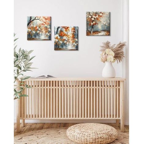 Tableau Sur Toile - Paysage Rustique - Ensemble De 3 Pièces 30x30 Cm - Cadre En Bois Intégré - Décoration Murale (1/5)