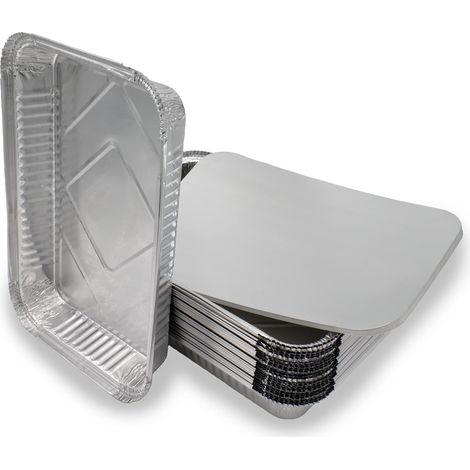 Lot de 25 coupelles en aluminium, 32 x 22 cm, 2100 ml, rectangulaires, avec couvercles, pour cuisson et barbecue (1/5)