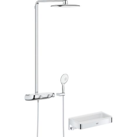 Columna de ducha termostática GROHE Rainshower System SmartControl Mono 360, blanca/cromada + cesta de ducha Start Cube