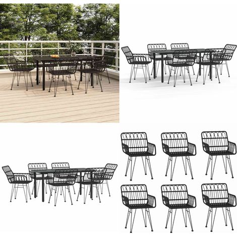 7-tlg. Garten-Essgruppe Schwarz Poly Rattan - Gartenmöbel - Gartenstuhl (1/5)