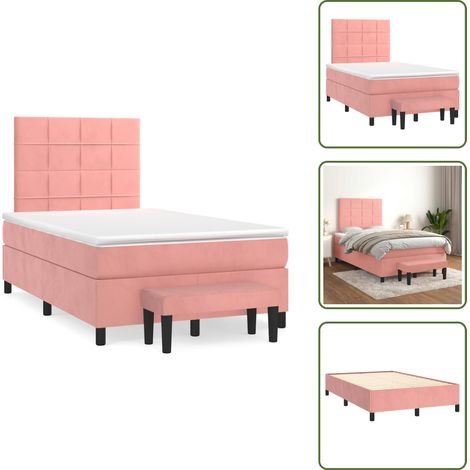 Sommier à lattes de lit avec matelas rose 120x190 cm velours - Lit Double - Lit Avec Rangement - Lit Capitonné - Lit Rembourré - Lit Velours (1/5)