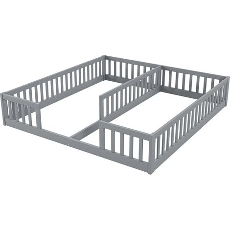 Cama infantil con barandillas 90 x 200 cm gris en pino y MDF sin somier ni colchón (1/5)