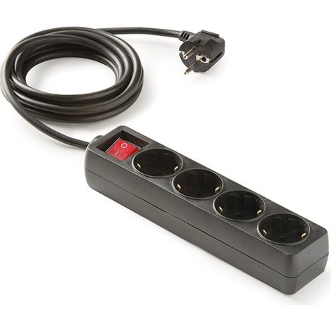 MULTIPRISE 4 PRISES TT NOIR AVEC INTERRUPTEUR - 1,5 M