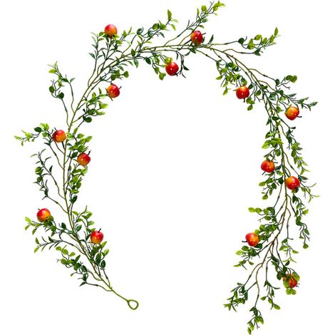 [Almacenamiento de pared] Decoración de plantas [A09174] – Rama artificial de 1,9 m, manzana roja decorativa (1/5)