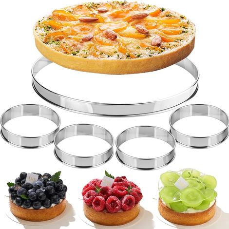 Stainless Steel Round Cake Circles with Rolled Edge, Height 2.5 cm (Diameter 28 cm x 1 Piece, Diameter 10 cm x 4 Pieces) (1/5)