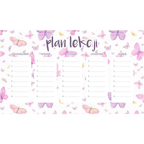Piano di lezione magnetico Farfalle rosa e viola 30x17,5 cm