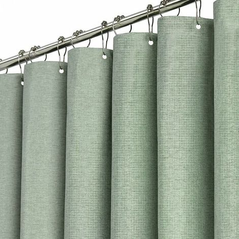 Shower Curtain 180x220cm Extra Long Sage Green - Shower Curtain Set Made of Durable Linen Textured Fabric and 12 Plastic Hooks, Large Hotel Luxury Single Polyester Curtains for Bathroom Showers (1/5)