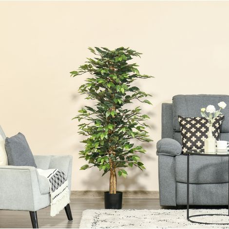Dekorativer künstlicher Ficus 150 cm für Innen- und Außenbereich im schwarzen Kunststofftopf HAVRYA (1/5)