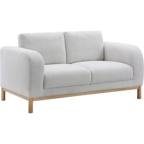 Canapé droit 2 places en tissu chiné gris clair et pieds bois – KITA (1/5)