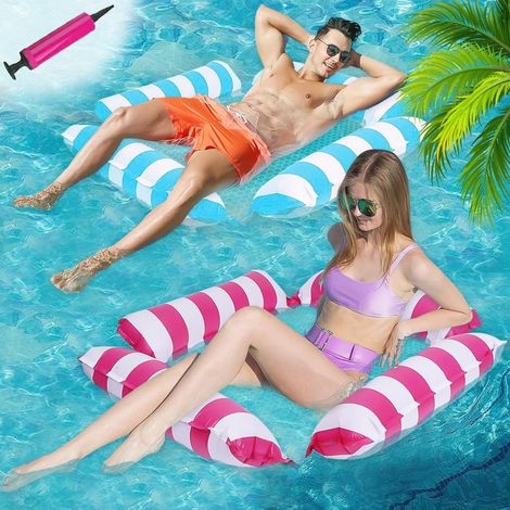 Hamac Flottant Piscine, 2 Pièces 4 in 1 Hamac Piscine, Matelas Gonflable Piscine, Bouee Piscine Adulte, Transat Piscine Gonflable Pliable Portable pour Piscine, Partie, Vacances (1/5)