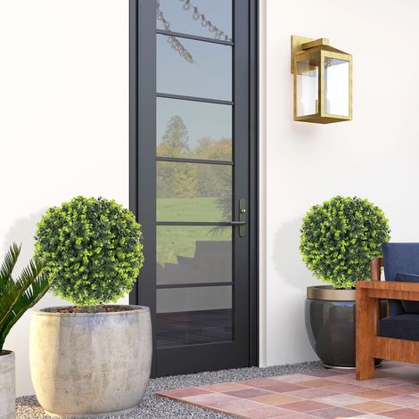 Set di 2 piante artificiali, sfere di bosso artificiali con paletto da terra, per uso interno ed esterno, resistenti ai raggi UV, verdi