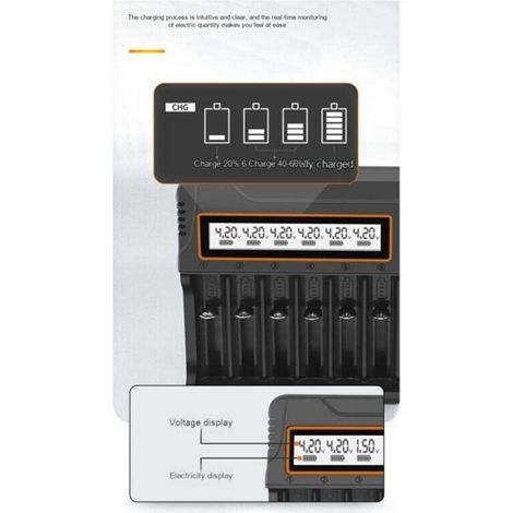 Crezuo Intelligentes Universal-Ladegerät mit 12 Steckplätzen für AA/AAA-Nickel-Metallhydrid-/Lithium-Akkus mit Display und US-Stecker