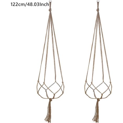 Support Plante Suspension - Corde Coton Naturel - Pour Intérieur Extérieur Balcon Bureau - Hauteur Réglable 90-122 cm - Lot de 2 (1/5)