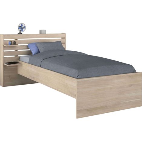 Cama Juvenil Eik en color Roble Japonés con cabecero 90x190-200 cm