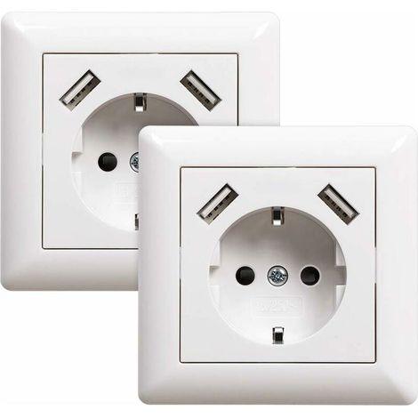 2 prises avec port USB (max. Prise murale encastrée avec prise USB Blanc Système 55 Blanc brillant,de (1/4)