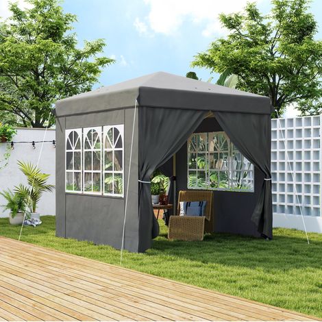 Gazebo da giardino pieghevole pop-up 2,5 x 2,5 m con 4 lati, UV 50+, grigio scuro DESVIAE (1/5)