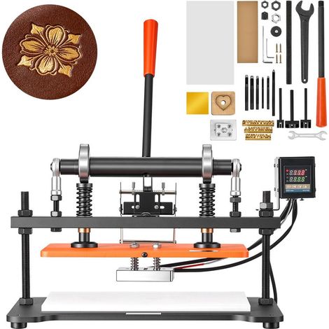 Presse de Découpe Chauffante pour Cuir Plaque 36x26 cm Pression 1,5 T, Machine à Découper Double Colonne de Guidage, Course de 12 mm, Commande Numérique, pour Gaufrage, Estampage, Papier, Bois (1/5)