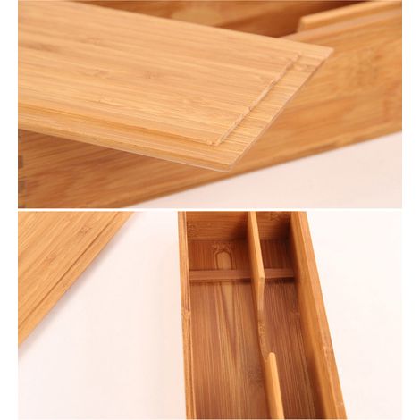 Boîte de rangement en bambou pour couverts, récipient de rangement en bois pour vaisselle et cosmétiques (1/4)