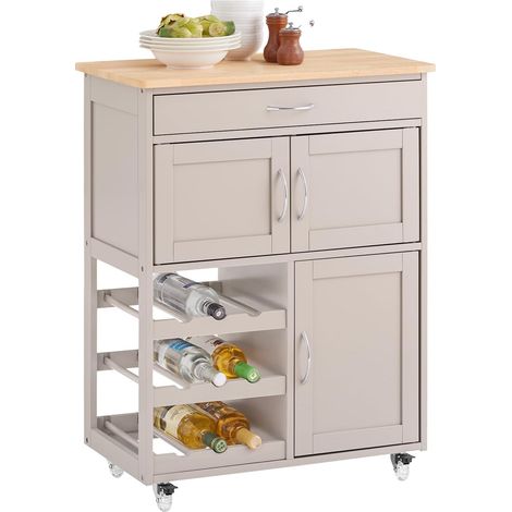 Sobuy – Desserte de cuisine FKW45KA – Chariot de rangement sur roulettes – Plateau en bois d'hévéa – Dimensions L67xH87xP38 cm – Capacité 60 kg