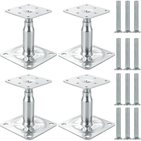 Lot de 4 supports de poteau galvanisés - 100 à 150 mm - Hauteur réglable - À visser - Galvanisé - Pour clôtures, abris, abris de voiture, pergolas, travaux de construction
