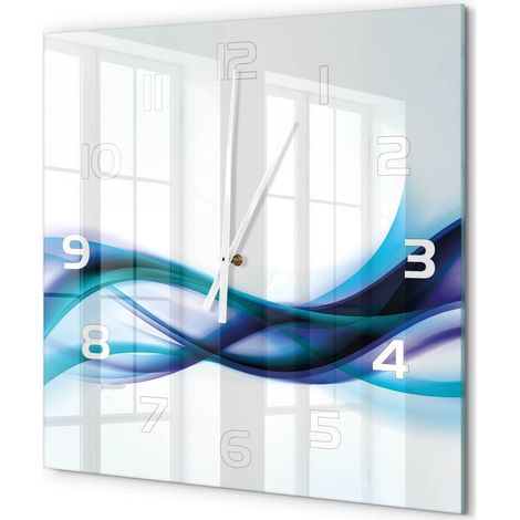 Grande Horloge Murale Carrée Décoration Murale Verre Trempé Design Artistique Abstraction de vague 60x60 cm (1/5)