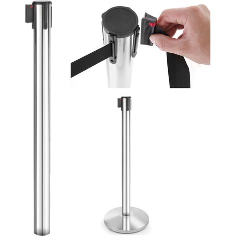 Poste de barrera con cinta enrollable extensible, longitud 2,7 m sin base, altura 93 cm - Hendi 810422 (1/4)