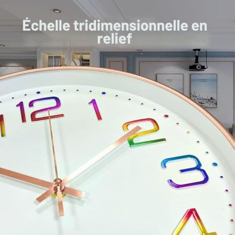 12 Pouces Horloges Murales Silencieuse de Salon Cuisine Modernes Design Pendules Murales 30cm Horloge à Quartz Suspendue Horloge Murale (Multicolore) (1/3)