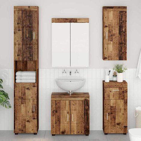 Badezimmer-Wandschrank mit Tür TULUM Altholz 37 x 24,5 x 86 cm
