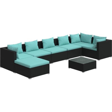 Set Salotto da Giardino 8 pz con Cuscini in Polyrattan Nero vidaXL (1/5)