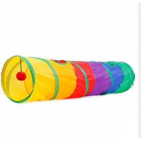 Tunnel de jeu pour chat - Pliable - Arc-en-ciel - 120cm - 2 trous - Polyester durable (1/4)