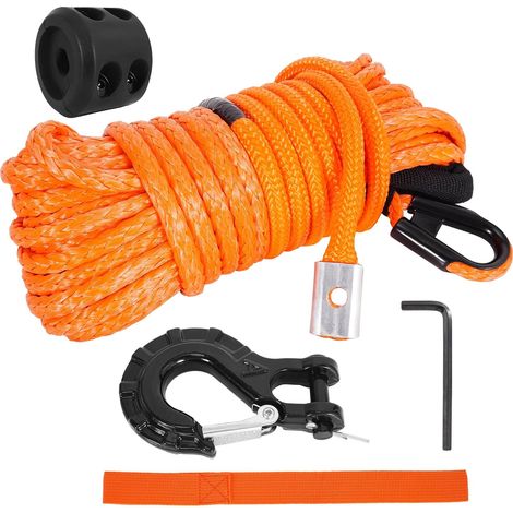 1/4"x50' Kit de Câble Synthétique Pour Treuil (Orange, 1/4"x50') Câble de Treuil Avec Manchon Protection, Crochet Treuil Renforcé et Bouchon En Caoutchouc, Accessoires Treuil Pour (1/5)