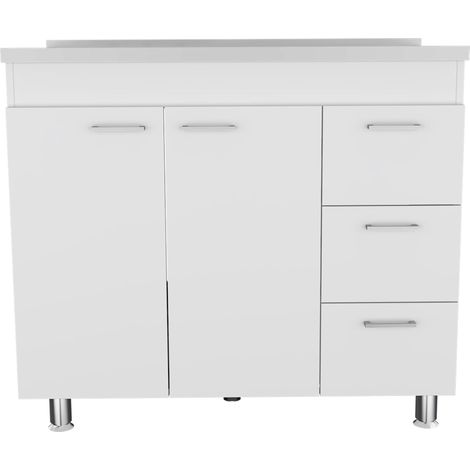 Lavello multiuso Ferreti in melamina, con cassetti a binario metallico e piano di lavoro in acciaio inox (1/4)