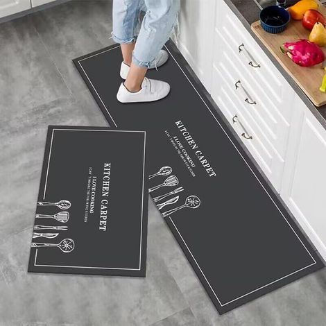 Set of 2 Non-Slip Washable Water and Oil Absorbent Kitchen Mats for Hallway, Dining Room, Entrance and Door, 43 x 75 + 43 x 120 cm (1/5)