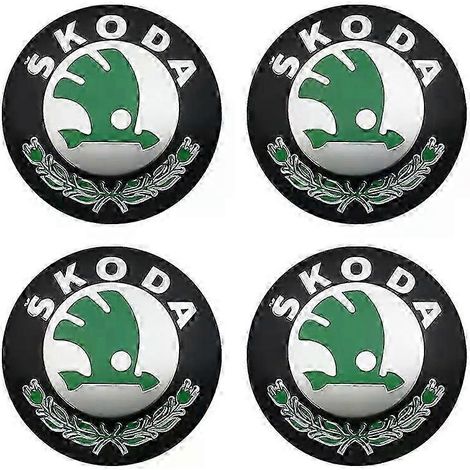 Quatre enjoliveurs centraux de roue de voiture de 56 mm, cache-jantes, autocollants de logo et accessoires, compatibles avec Skoda. (1/2)