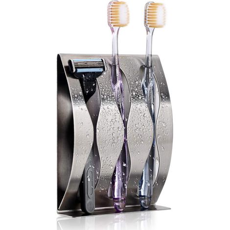 Porte-brosse à dents mural haut de gamme - Acier inoxydable - Porte-brosse à dents auto-adhésif - Pour salle de bain ou accessoire à 3 trous (1/3)