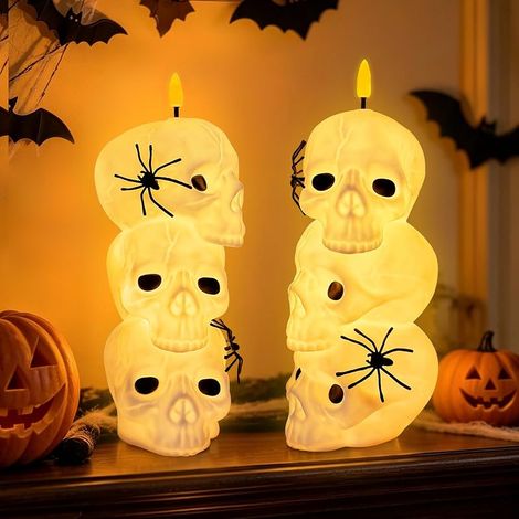 Halloween-LED-Kerzen, 2er-Set, Geisterform mit warmem Licht, für drinnen und draußen, realistischer Flammeneffekt, ideal für Halloween-Tischdekoration, Mottopartys und Spukhäuser (1/5)