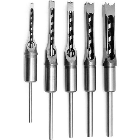 Set mit 5 Vierkantbohrern für Holzbearbeitung, Lochsäge, Stemmeisen, Stahlbohrer in den Größen 6,35 mm (1/4 Zoll), 7,94 mm (5/16 Zoll), 9,52 mm (3/8 Zoll), 12,7 mm (1/2 Zoll) und 15,88 mm (5/8 Zoll) f (1/2)