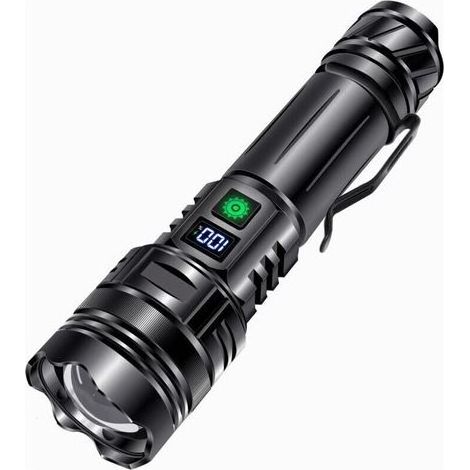 Linterna LED recargable, 30.000 lúmenes, ultra potente, 5 modos de iluminación, resistente al agua IP65, recargable, linterna táctica para acampar, hacer senderismo y situaciones de emergencia. (1/4)