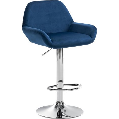 Tabouret de bar Braga Velours avec pied en métal réglable et pivotant Bleu Chrome (1/5)