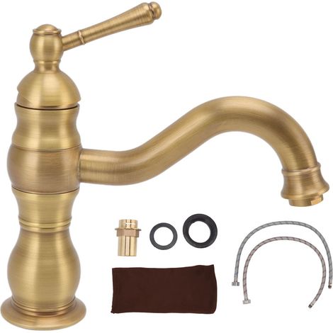 d'évier Robinet en cuivre rétro industriel mitigeur d'eau froide et chaude à poignée unique pour salle de bains cuisine hôtel (1/5)