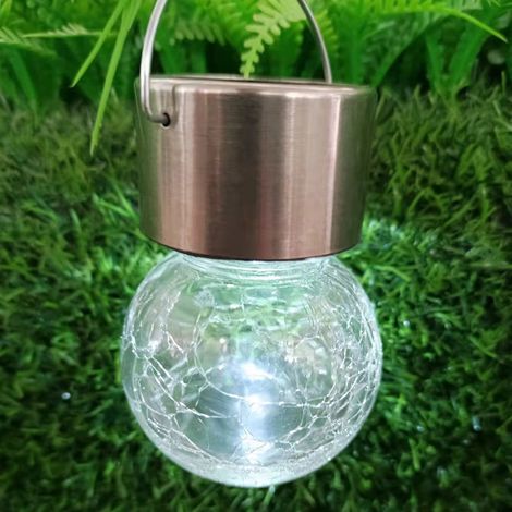 Lanterne Solaire - Boule En Verre Fissuré - Étanche Pour Extérieur Jardin Terrasse Allée - 60 × 90 mm - 1 Pièce