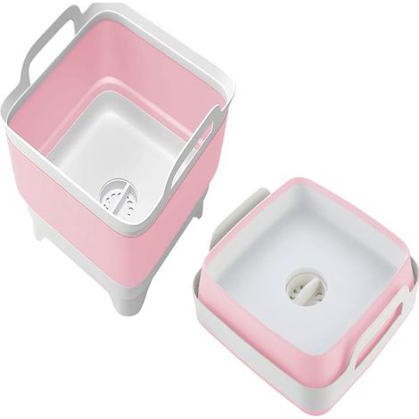 1 Évier pliable, bac de rangement portable, 31,5 x 30,5 x 20 cm, PP + TPR, rose (1/5)