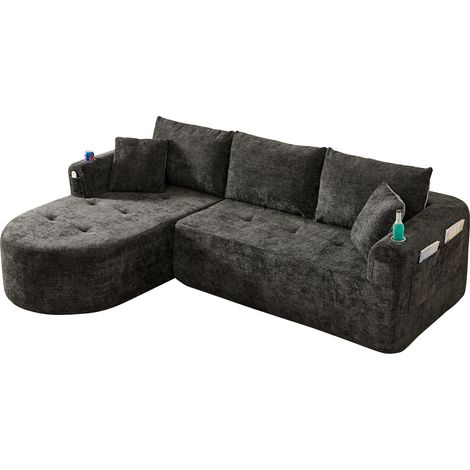 Canapé d’angle en L façon Cloud Couch, au design sans montage, avec porte-gobelet en acier inoxydable résistant à la chaleur, revêtement en lin respirant et résistant, ainsi que des poches latérales r (1/5)