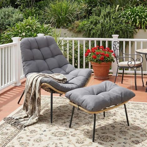 Chaise de Jardin avec Repose-Pieds,Fauteuil de Jardin en rotin,Coussin Amovible,jusqu'à 120 kg,pour Balcon Salon Chambre,Gris