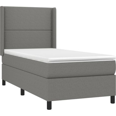 Struttura letto LED con testiera boxspring materasso 100x200 cm tessuto grigio scuro TDL0208430